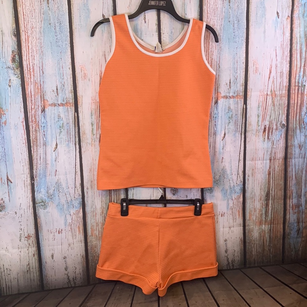 Vintage Two-Piece Orange with White Polka Dot Shorts & Tank Size S/M